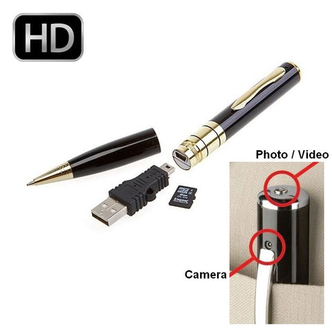 STYLO CAMÉRA ESPION SD 32GO / CAMÉSCOPE HAUTE RÉSOLUTION ET BATTERIE INTEGRÉ NOIR/OR